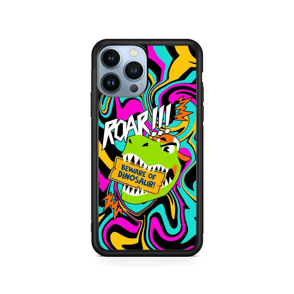 Beware from Dinosaur Roar iPhone 13 Pro Case-Rubber / Black (2D Case)-Xtracase