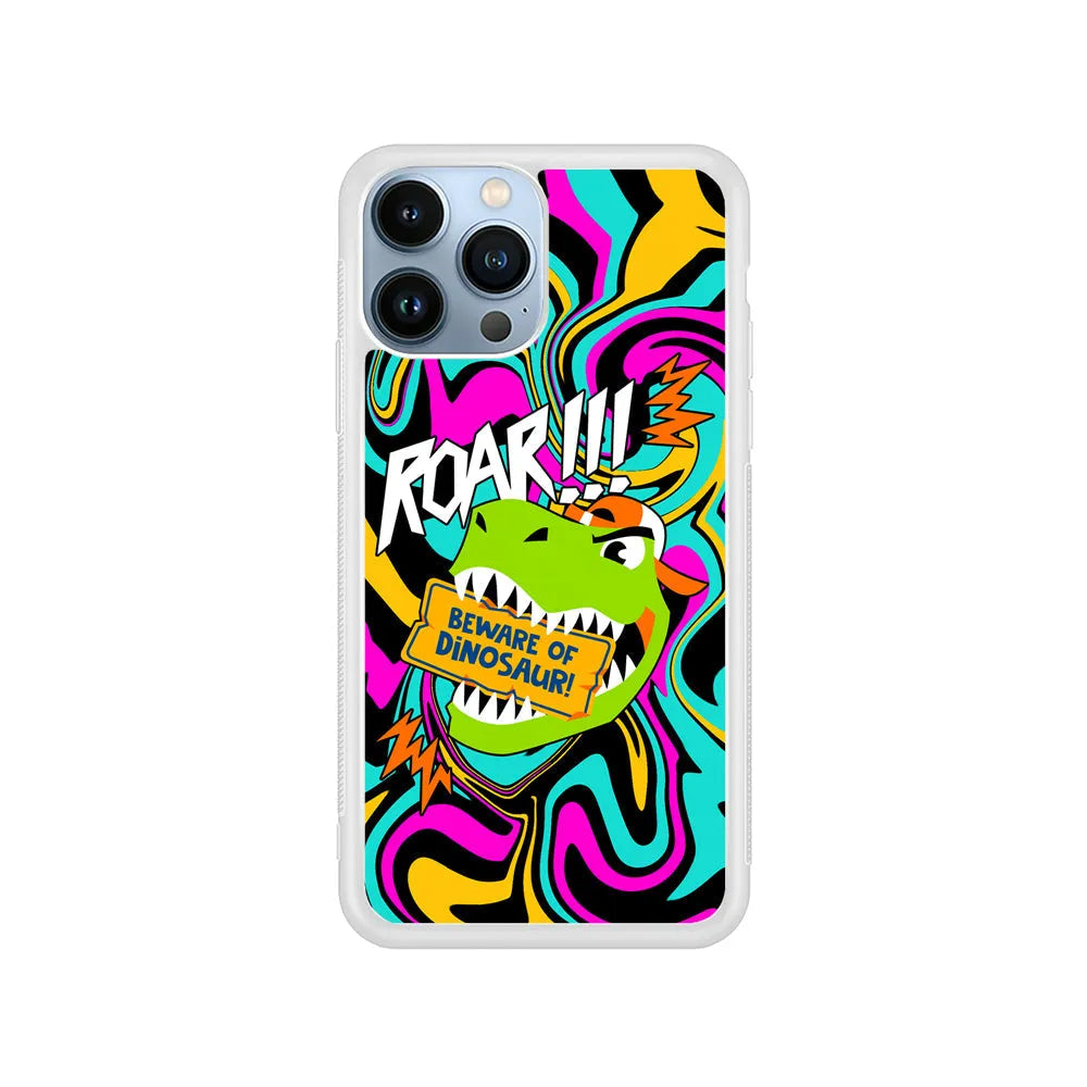 Beware from Dinosaur Roar iPhone 13 Pro Max Case-Rubber / White (2D Case)-Xtracase