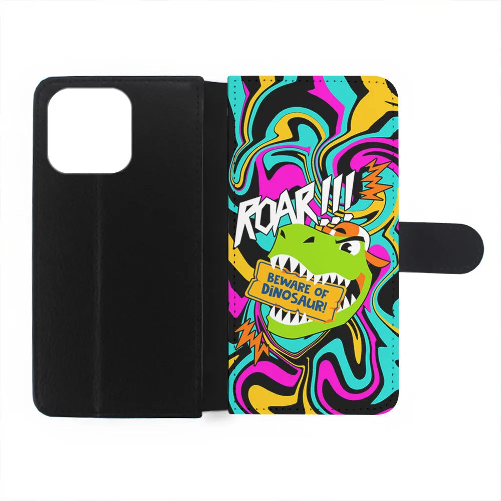 Beware from Dinosaur Roar iPhone 14 Plus Case-Flip Wallet Case-Xtracase