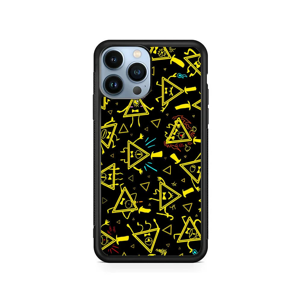 Bill Cipher Gravity Falls Doodle iPhone 13 Pro Case-Rubber / Black (2D Case)-Xtracase
