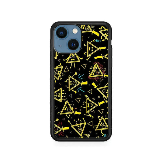 Bill Cipher Gravity Falls Doodle iPhone 13 Mini Case-Rubber / Black (2D Case)-Xtracase