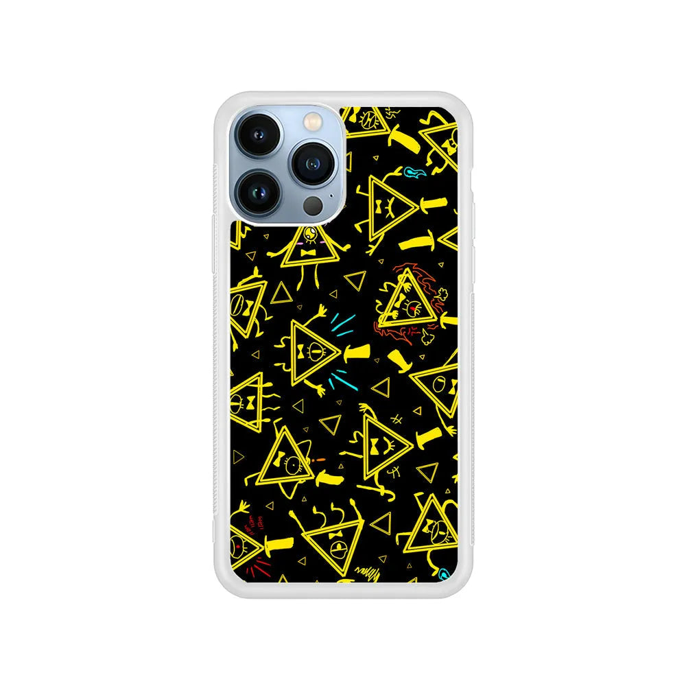 Bill Cipher Gravity Falls Doodle iPhone 13 Pro Case-Rubber / White (2D Case)-Xtracase