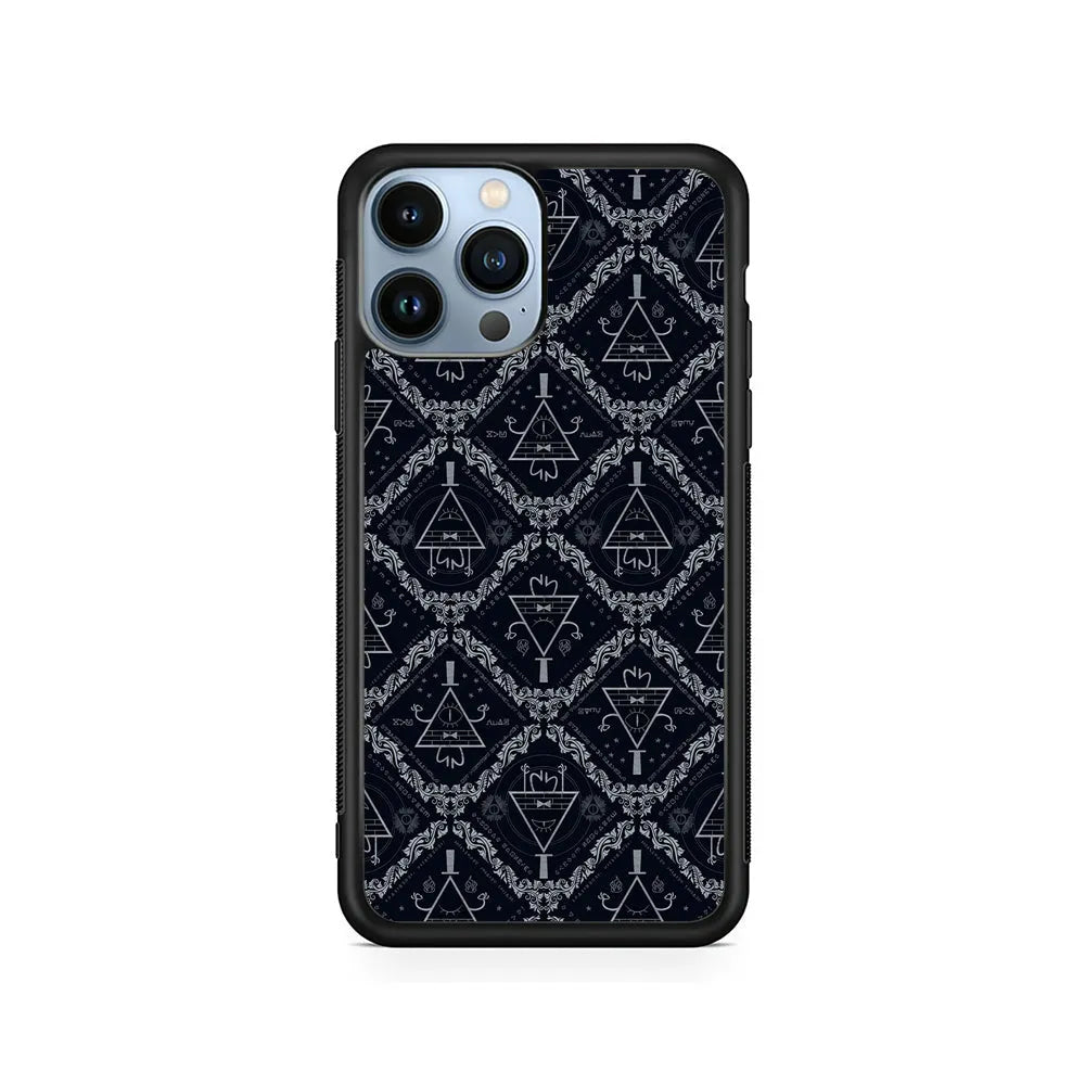 Bill Cipher Gravity Falls Pattern iPhone 13 Pro Case-Rubber / Black (2D Case)-Xtracase