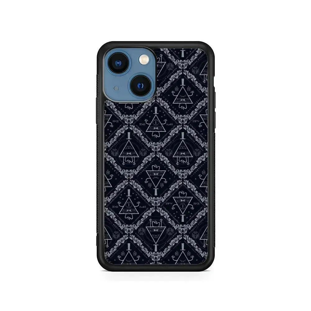 Bill Cipher Gravity Falls Pattern iPhone 13 Mini Case-Rubber / Black (2D Case)-Xtracase