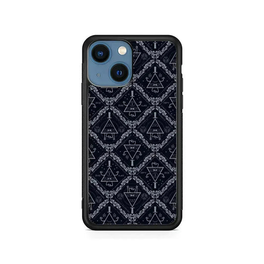 Bill Cipher Gravity Falls Pattern iPhone 13 Mini Case-Rubber / Black (2D Case)-Xtracase