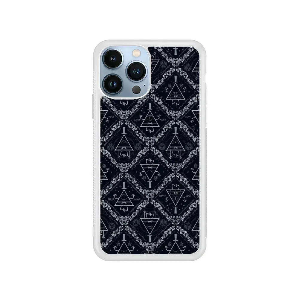 Bill Cipher Gravity Falls Pattern iPhone 15 Pro Max Case-Rubber / White (2D Case)-Xtracase