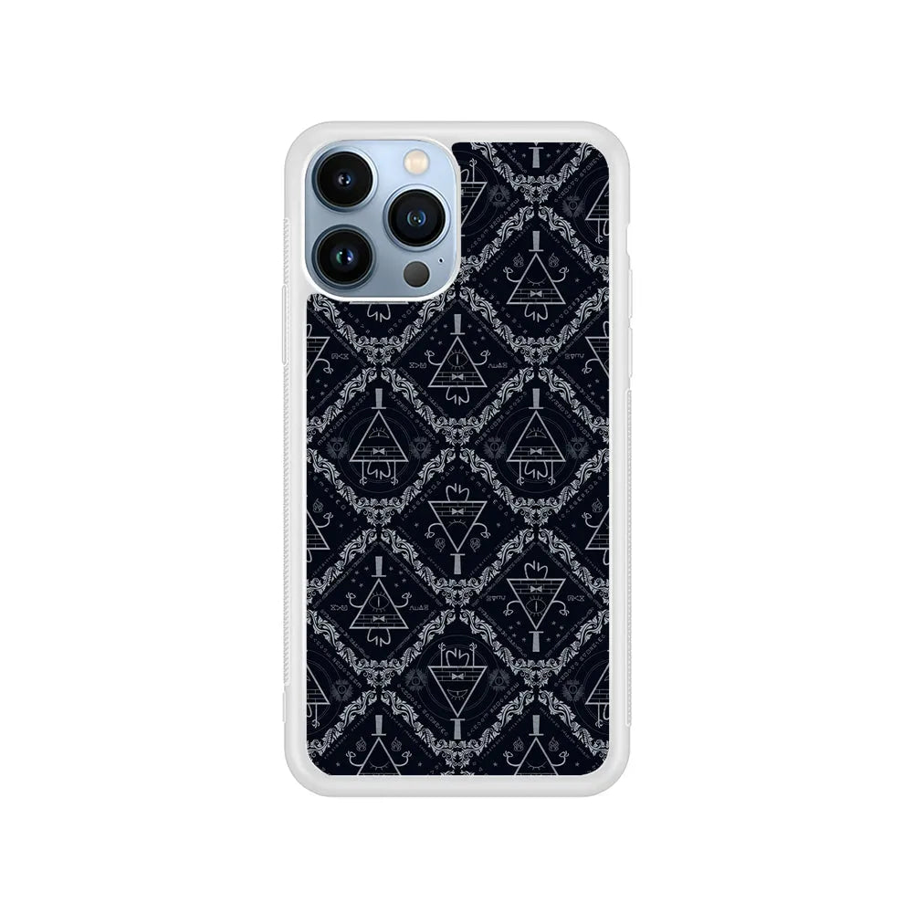 Bill Cipher Gravity Falls Pattern iPhone 13 Pro Case-Rubber / White (2D Case)-Xtracase