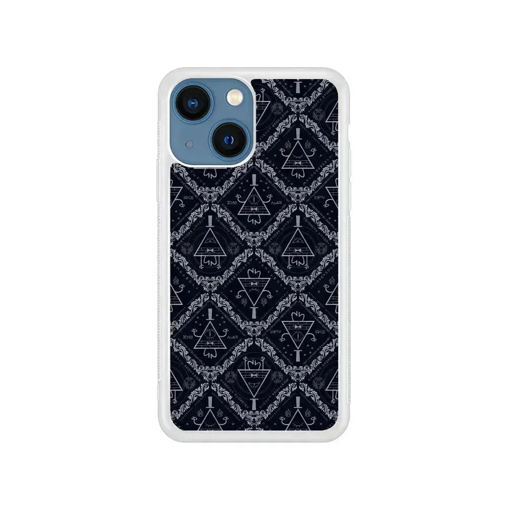 Bill Cipher Gravity Falls Pattern iPhone 13 Mini Case-Rubber / White (2D Case)-Xtracase