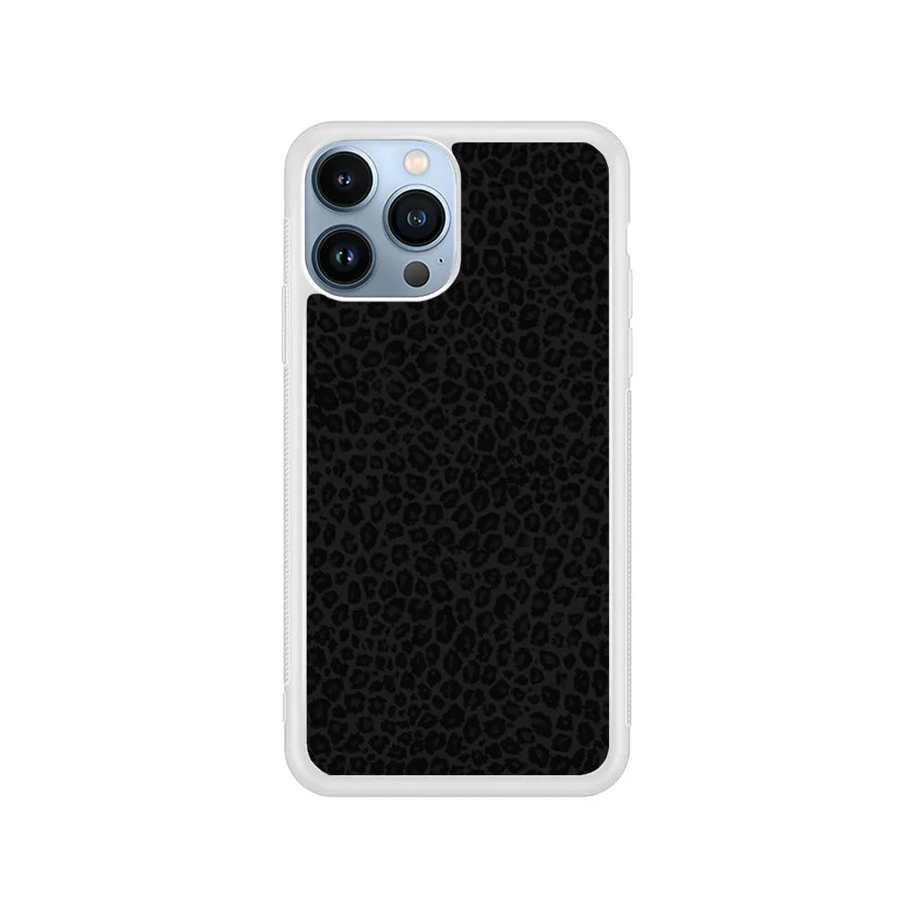 Black Leopard Skin Pattern iPhone 13 Pro Case-Rubber / White (2D Case)-Xtracase