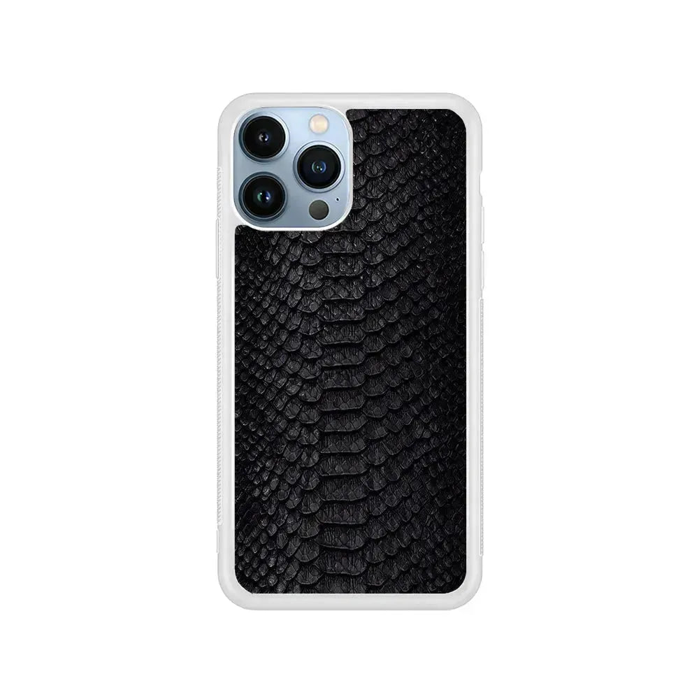 Black Snake Skin Pattern iPhone 15 Pro Max Case-Rubber / White (2D Case)-Xtracase
