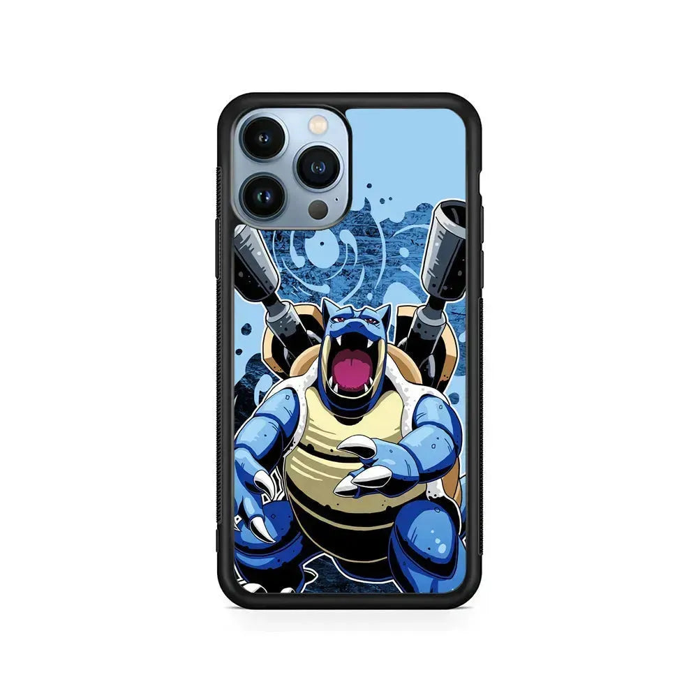 Blastoise Pokemon iPhone 15 Pro Max Case-Rubber / Black (2D Case)-Xtracase