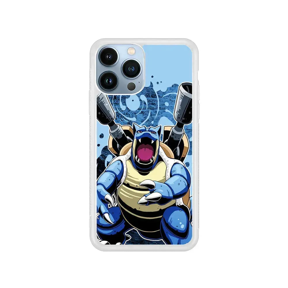 Blastoise Pokemon iPhone 15 Pro Max Case-Rubber / White (2D Case)-Xtracase