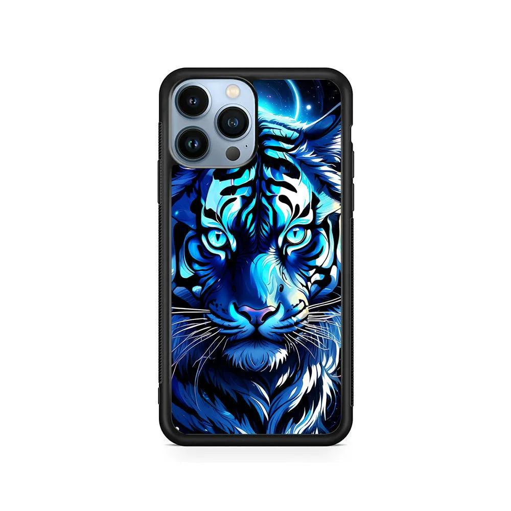 Blue Tiger Head iPhone 13 Pro Max Case-Rubber / Black (2D Case)-Xtracase