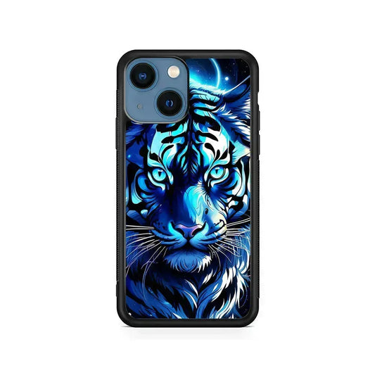 Blue Tiger Head iPhone 13 Mini Case-Rubber / Black (2D Case)-Xtracase