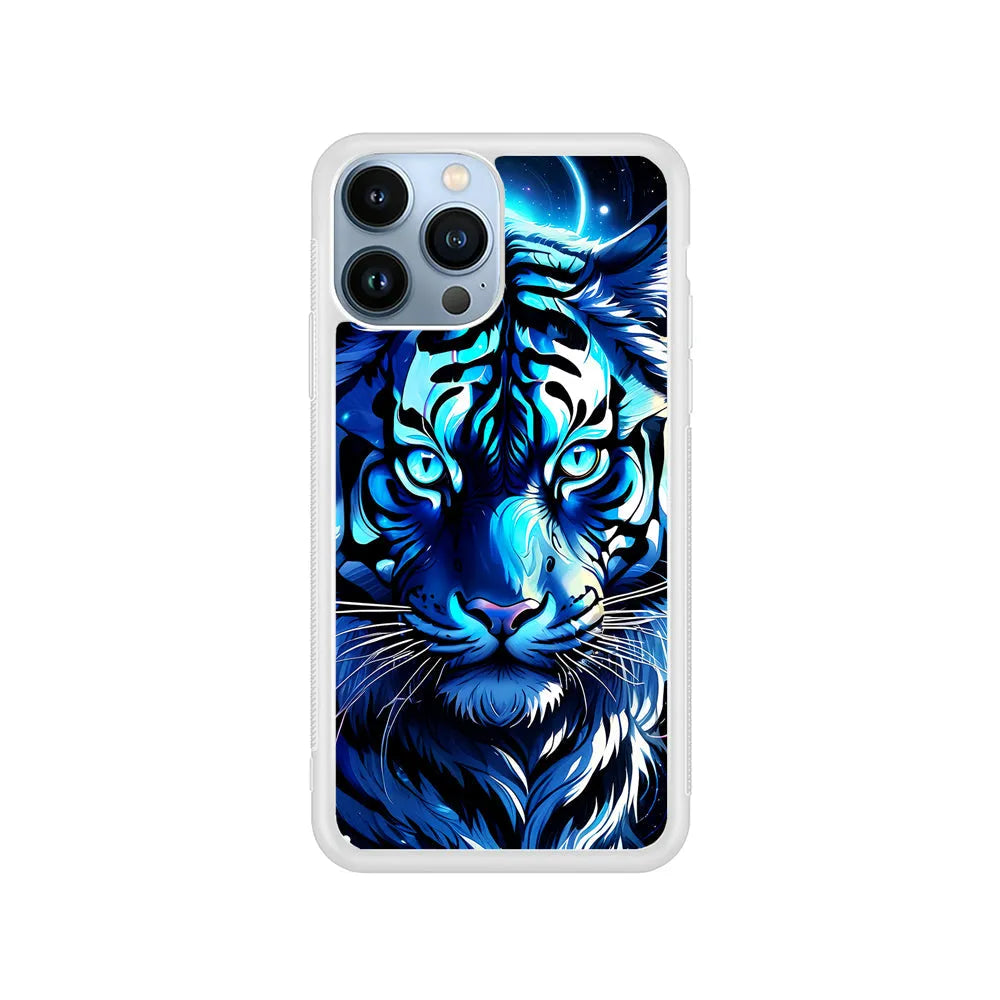 Blue Tiger Head iPhone 13 Pro Case-Rubber / White (2D Case)-Xtracase