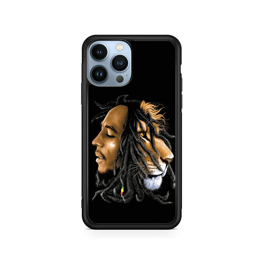 Bob Marley Lion Art iPhone 13 Pro Case-Rubber / Black (2D Case)-Xtracase