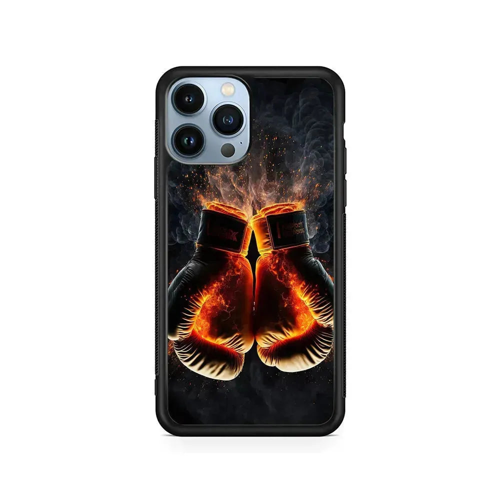 Boxing Gloves In Fire iPhone 15 Pro Max Case-Rubber / Black (2D Case)-Xtracase