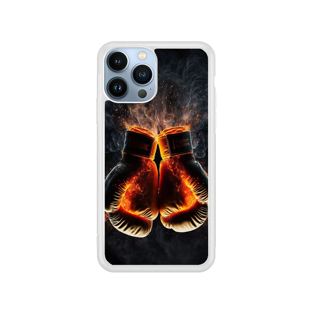 Boxing Gloves In Fire iPhone 13 Pro Case-Rubber / White (2D Case)-Xtracase