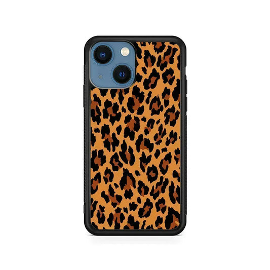 Brown Leopard Skin Pattern iPhone 13 Mini Case-Rubber / Black (2D Case)-Xtracase