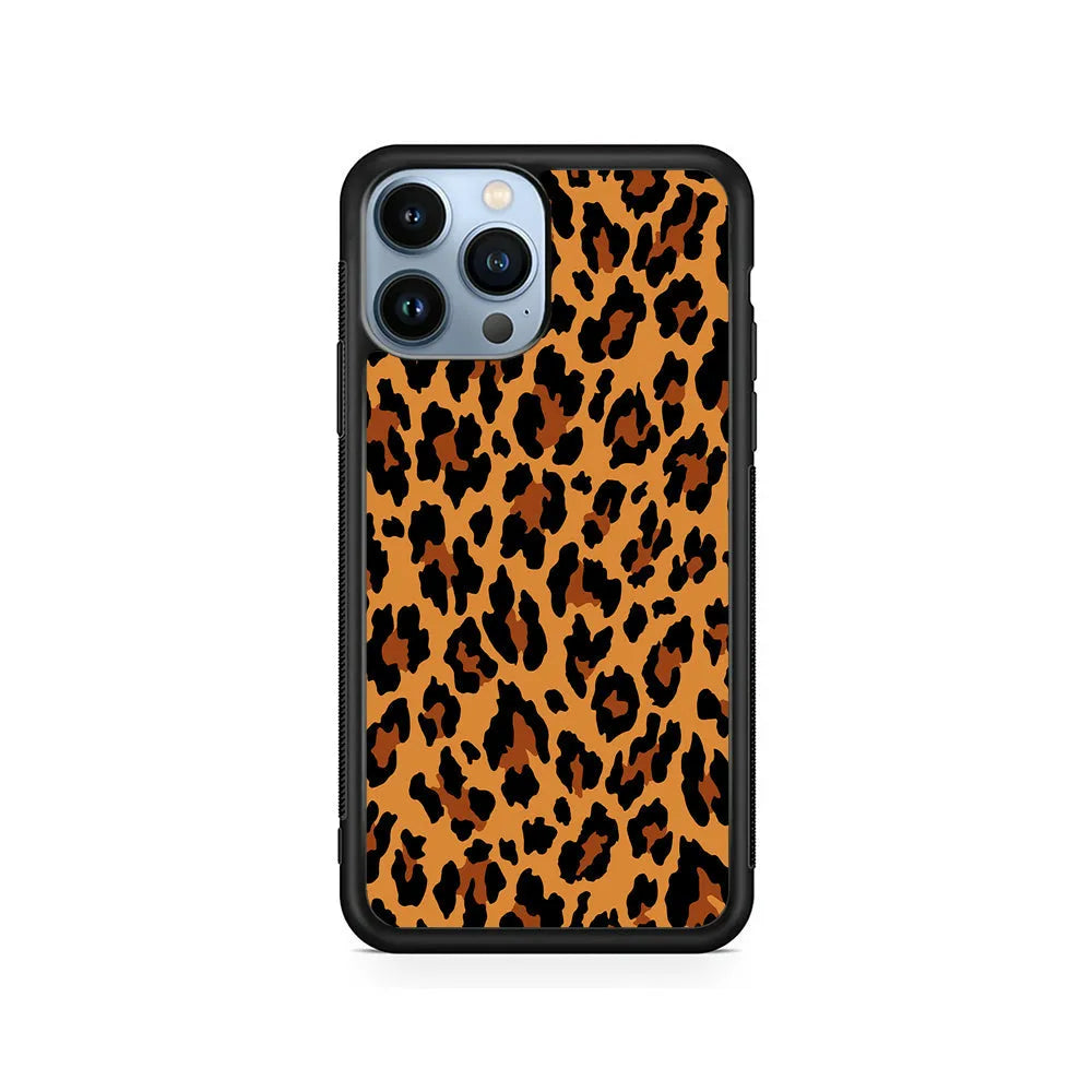 Brown Leopard Skin Pattern iPhone 13 Pro Case-Rubber / Black (2D Case)-Xtracase