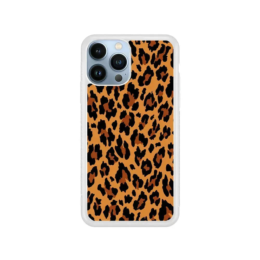 Brown Leopard Skin Pattern iPhone 15 Pro Max Case-Rubber / White (2D Case)-Xtracase