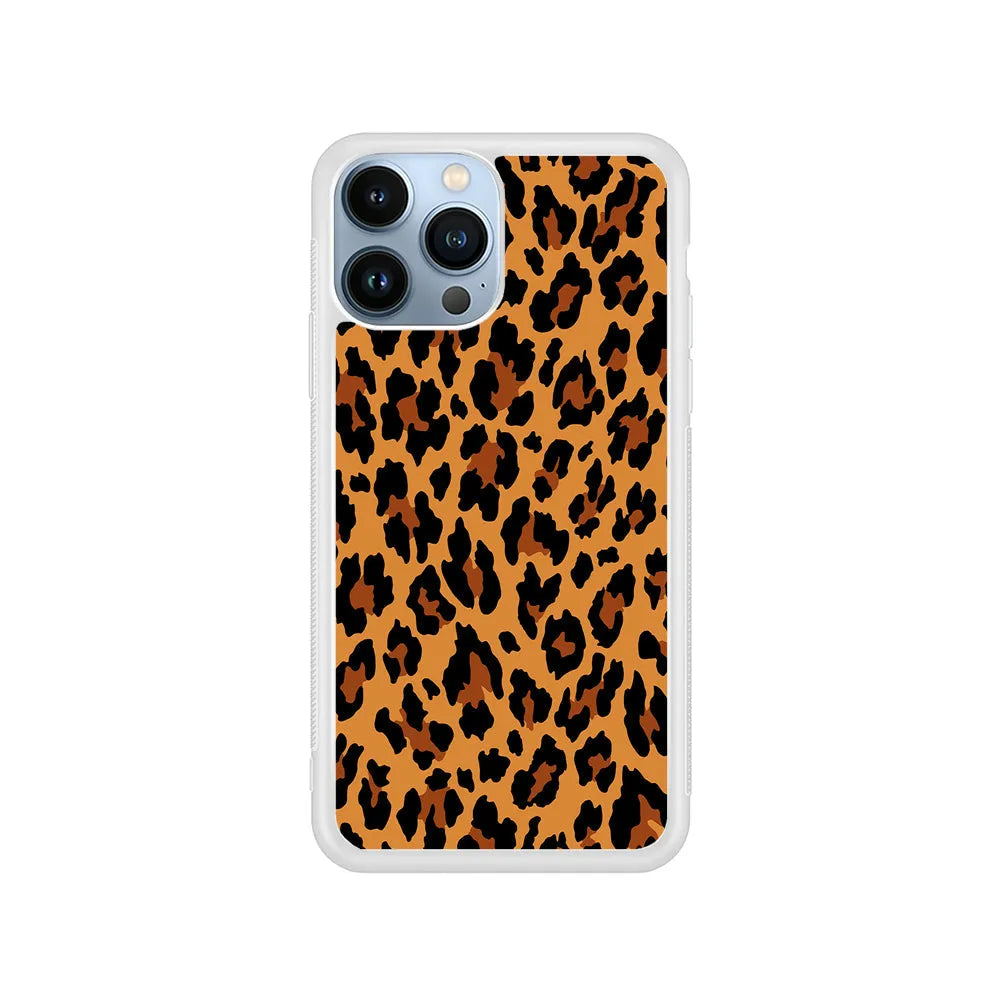 Brown Leopard Skin Pattern iPhone 13 Pro Case-Rubber / White (2D Case)-Xtracase