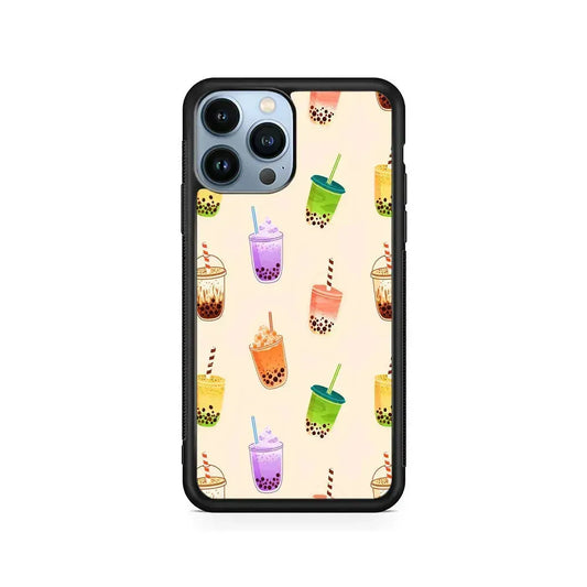 Bubble Tea Cups Colorful iPhone 15 Pro Max Case-Rubber / Black (2D Case)-Xtracase