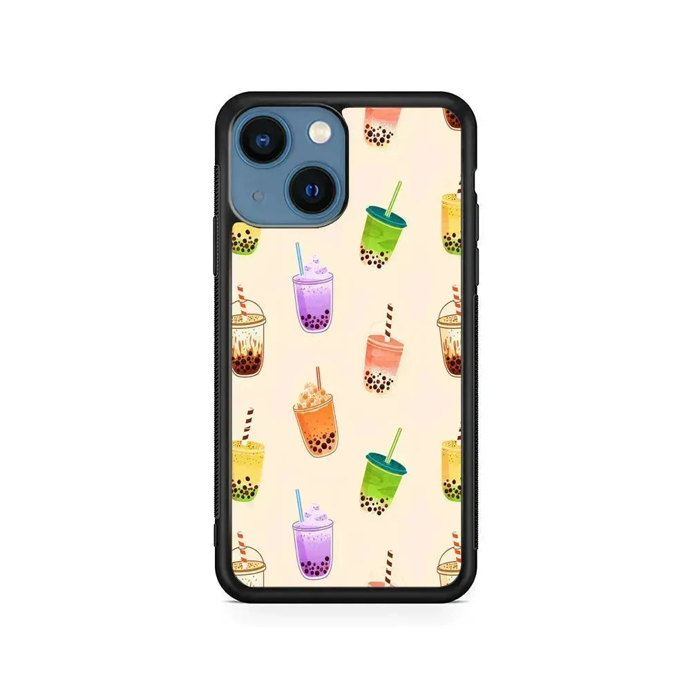 Bubble Tea Cups Colorful iPhone 13 Mini Case-Rubber / Black (2D Case)-Xtracase