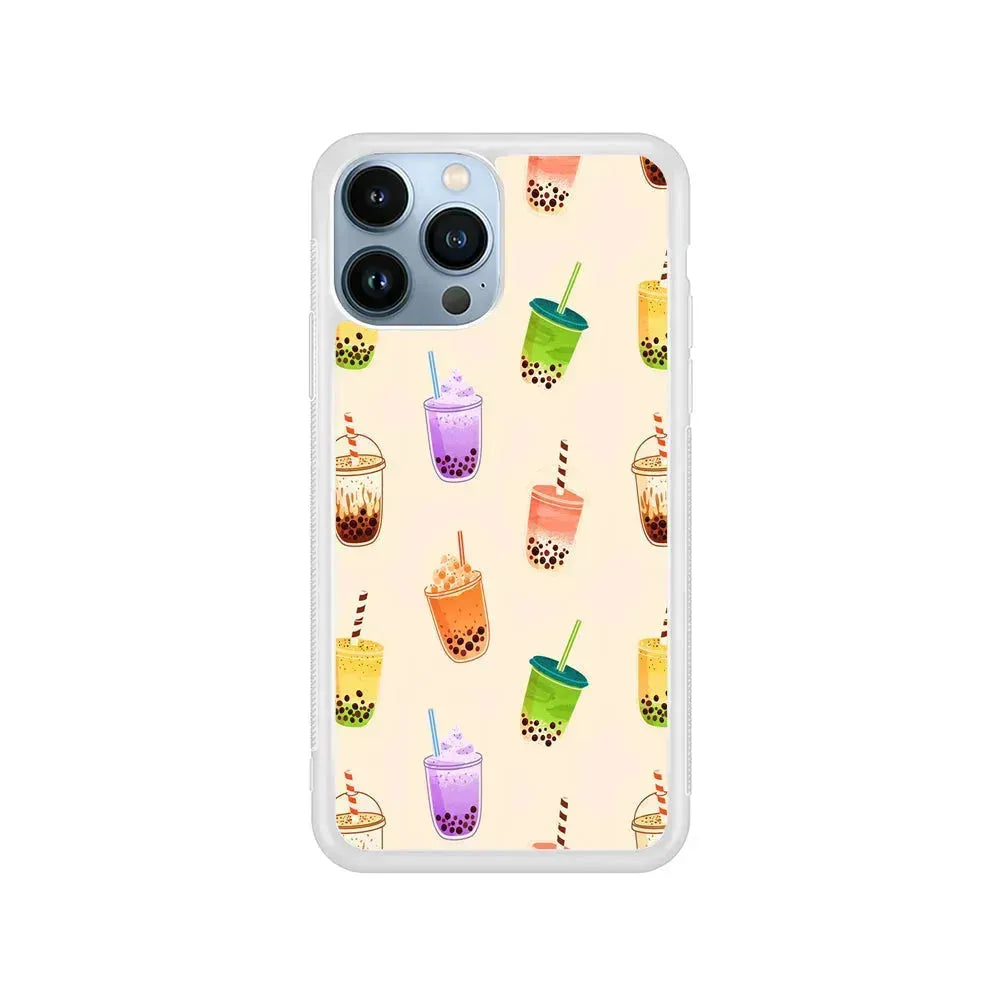 Bubble Tea Cups Colorful iPhone 15 Pro Max Case-Rubber / White (2D Case)-Xtracase