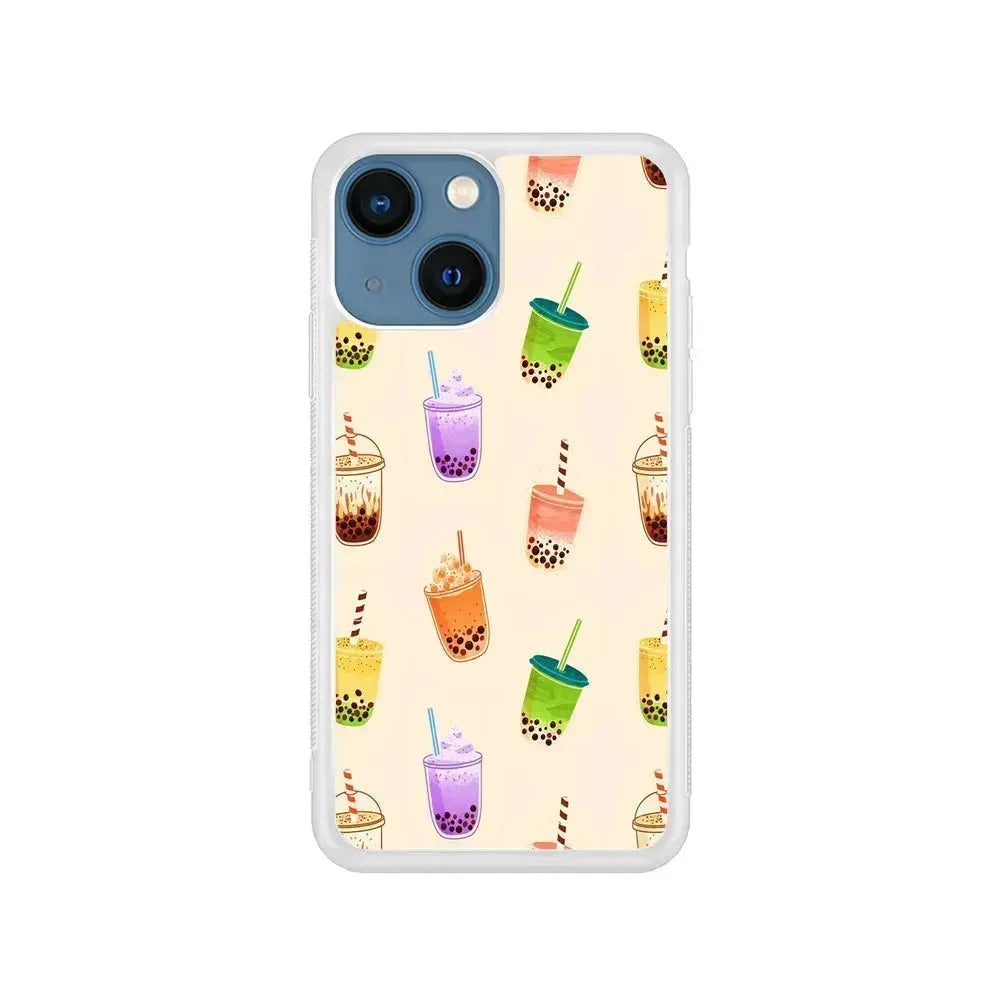 Bubble Tea Cups Colorful iPhone 13 Mini Case-Rubber / White (2D Case)-Xtracase
