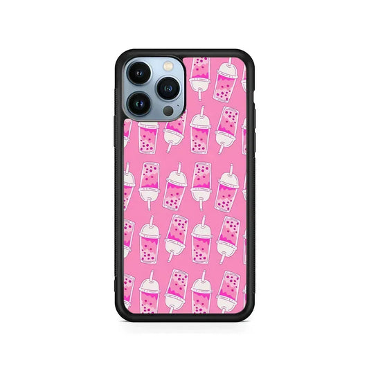 Bubble Tea Pink Pattern iPhone 15 Pro Max Case-Rubber / Black (2D Case)-Xtracase