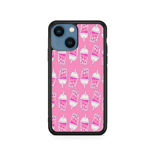 Bubble Tea Pink Pattern iPhone 13 Mini Case-Rubber / Black (2D Case)-Xtracase