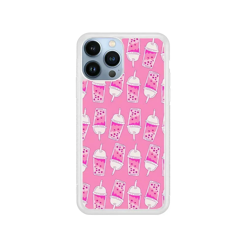 Bubble Tea Pink Pattern iPhone 15 Pro Max Case-Rubber / White (2D Case)-Xtracase