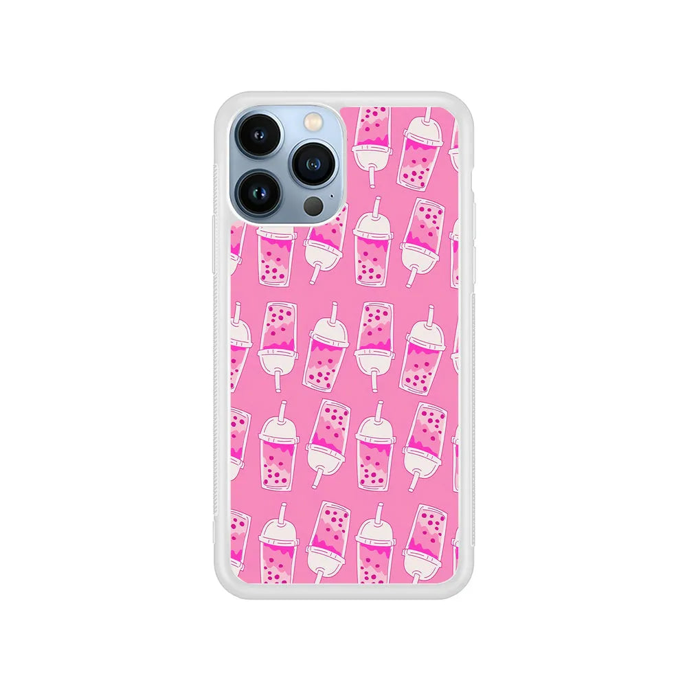 Bubble Tea Pink Pattern iPhone 13 Pro Case-Rubber / White (2D Case)-Xtracase
