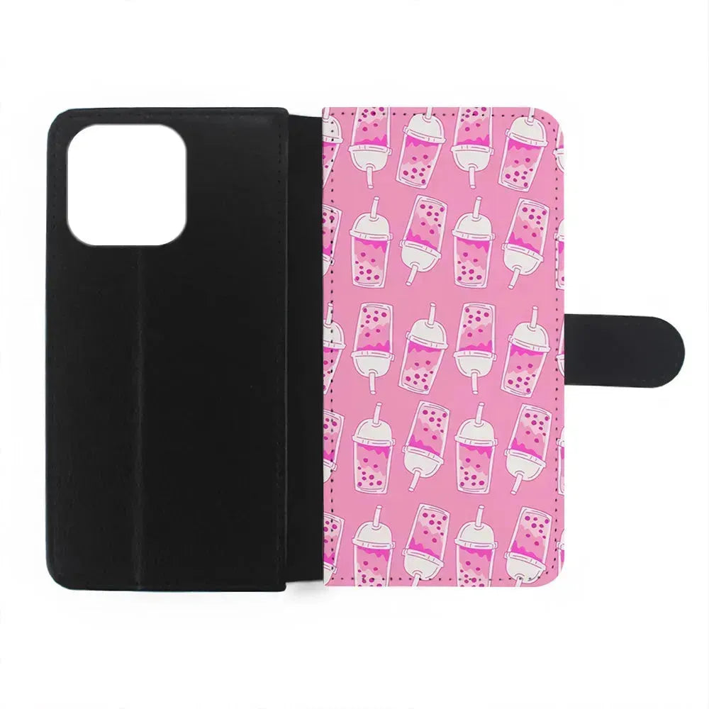 Bubble Tea Pink Pattern iPhone 15 Pro Max Case-Flip Wallet Case-Xtracase