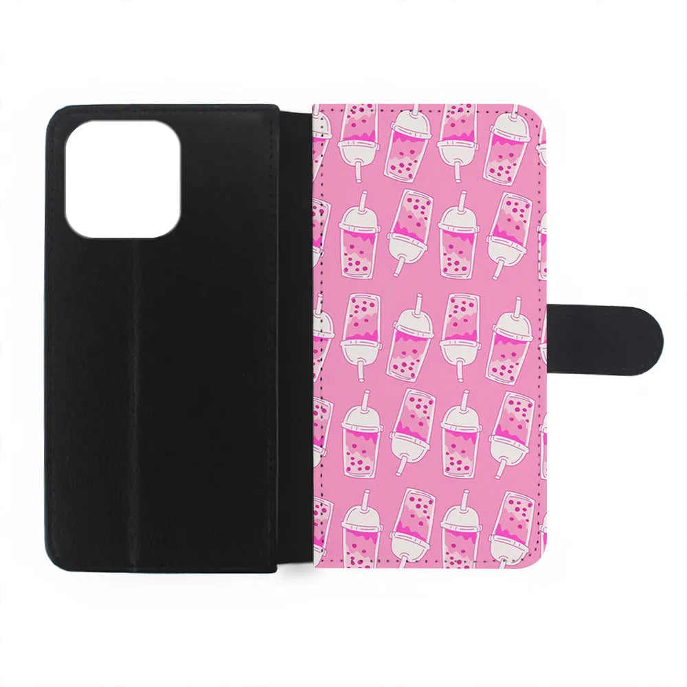 Bubble Tea Pink Pattern iPhone 13 Pro Case-Flip Wallet Case-Xtracase
