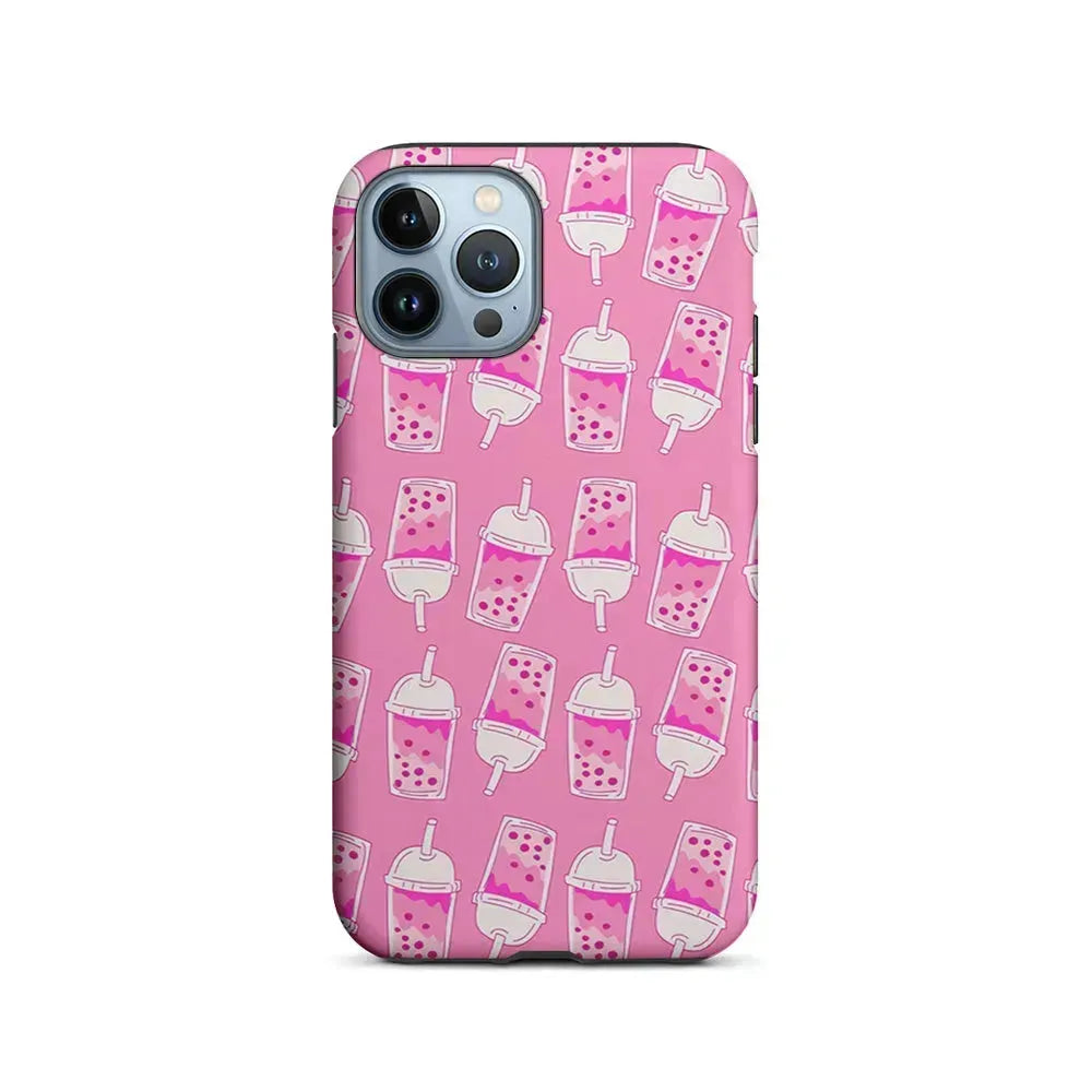 Bubble Tea Pink Pattern iPhone 15 Pro Max Case-2 in 1 Tough Case-Xtracase