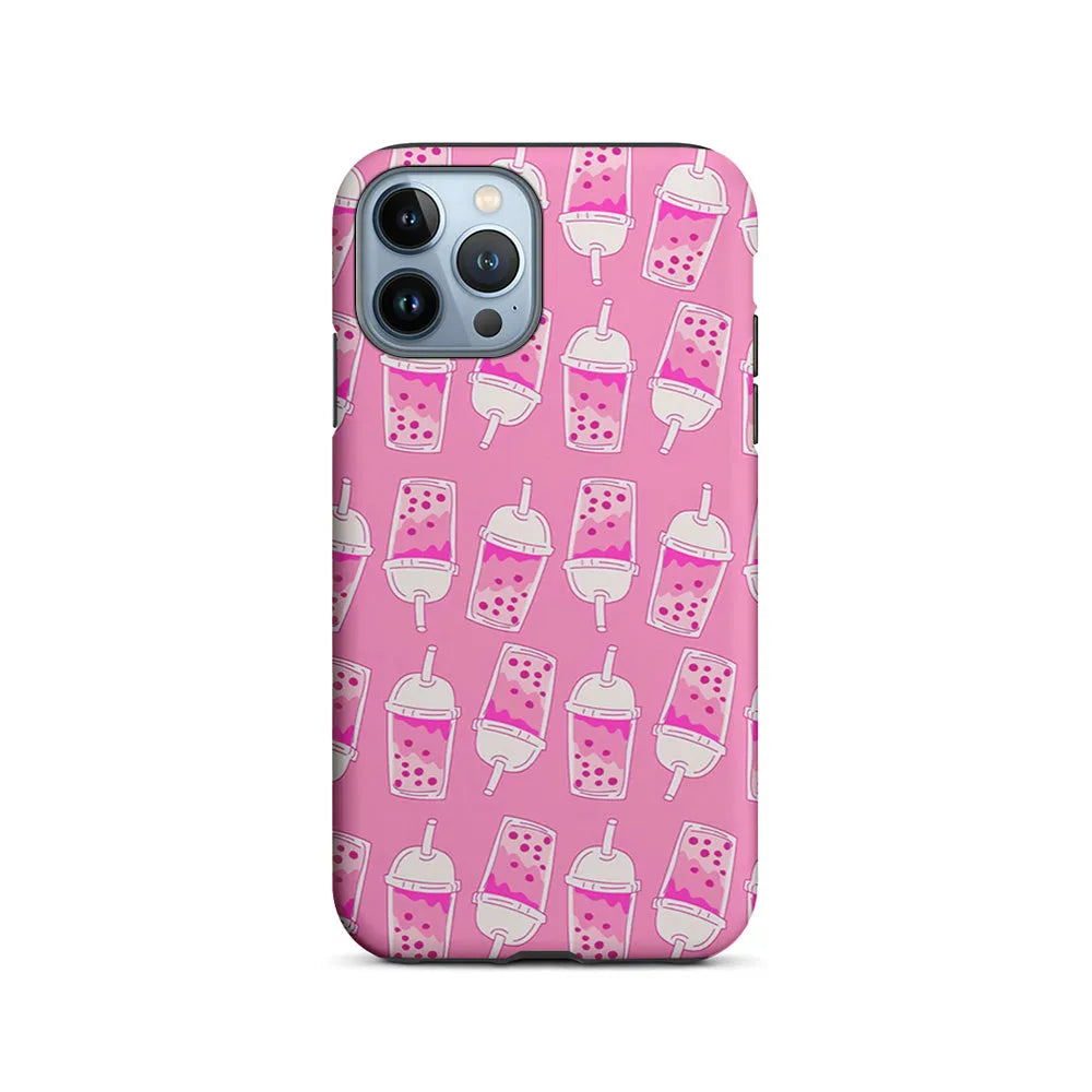 Bubble Tea Pink Pattern iPhone 13 Pro Case-2 in 1 Tough Case-Xtracase