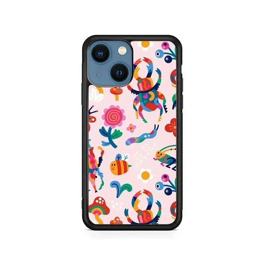 Bug Cartoon Aesthetic iPhone 13 Mini Case-Rubber / Black (2D Case)-Xtracase
