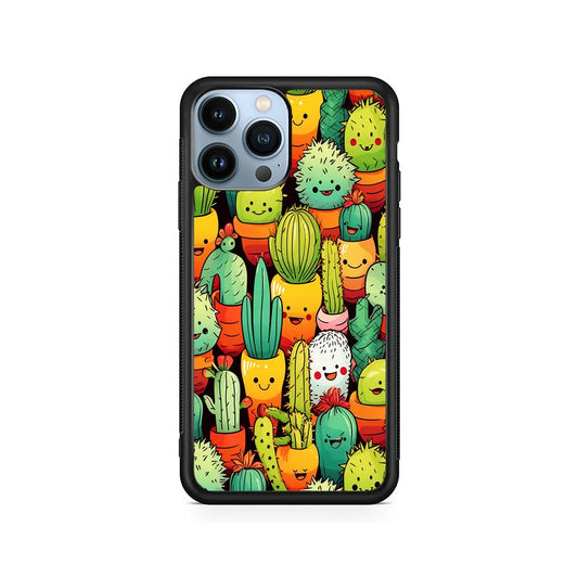 Cactus Cartoon in Pots iPhone 13 Pro Case-Rubber / Black (2D Case)-Xtracase