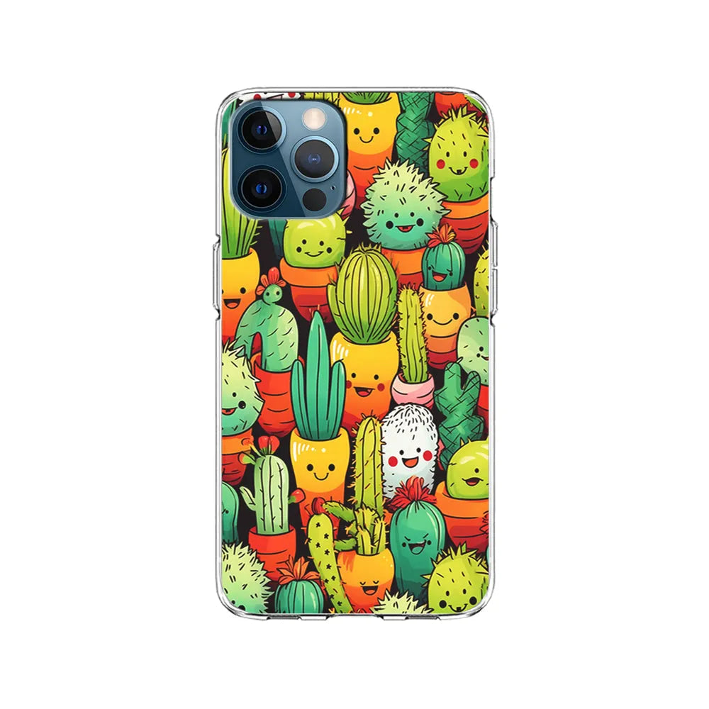 Cactus Cartoon in Pots iPhone 13 Pro Case-Clear Soft Case-Xtracase