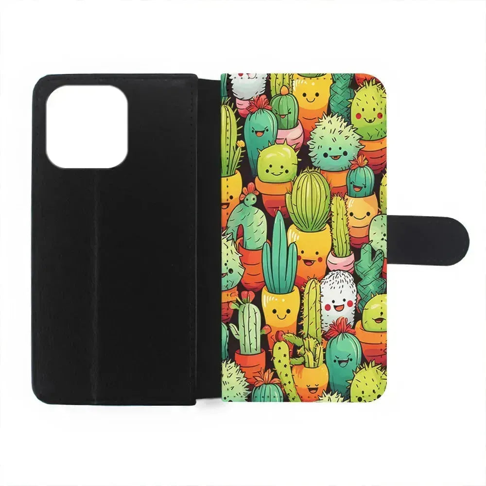 Cactus Cartoon in Pots iPhone 13 Mini Case-Flip Wallet Case-Xtracase