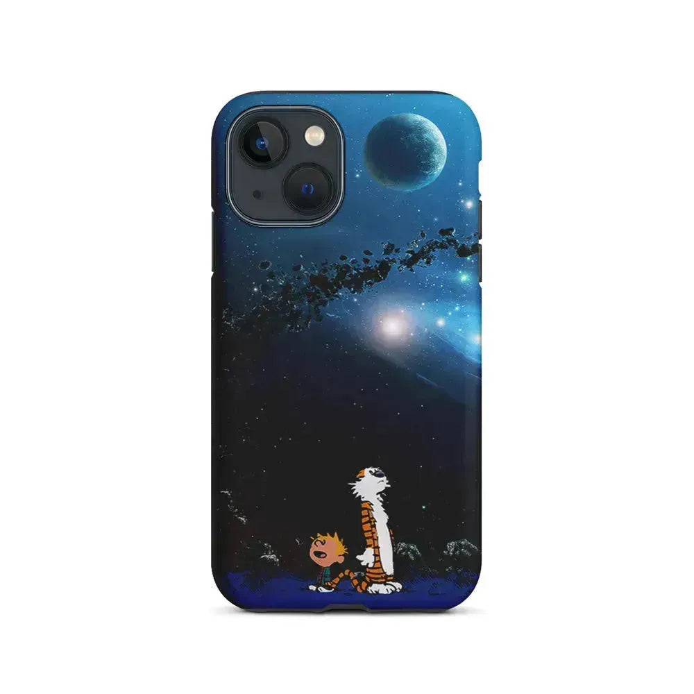 Calvin and Hobbes Galaxy iPhone 13 Mini Case-2 in 1 Tough Case-Xtracase
