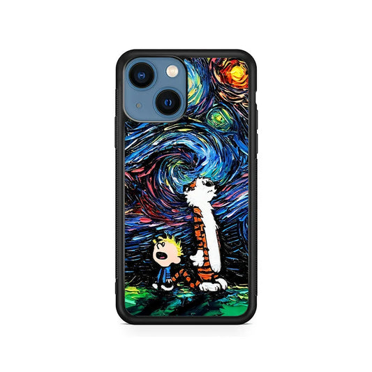 Calvin and Hobbes Starry Night iPhone 15 Plus Case-Rubber / Black (2D Case)-Xtracase