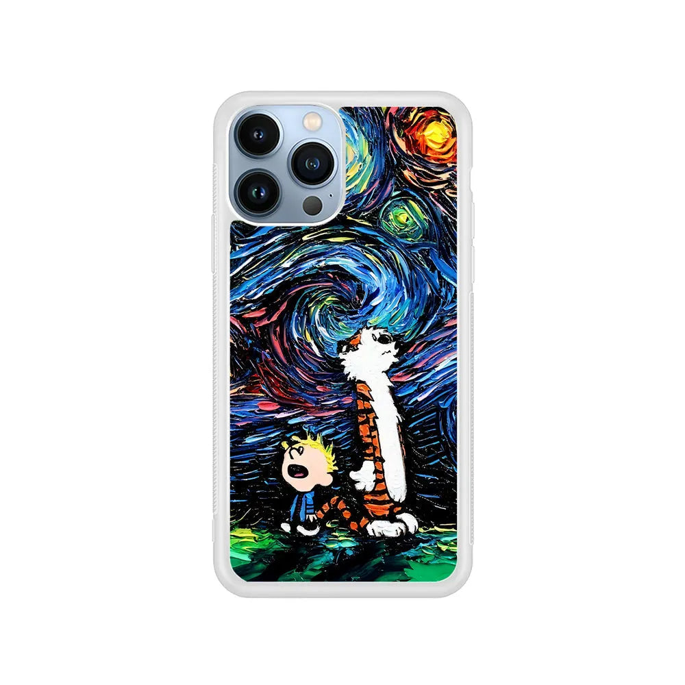 Calvin and Hobbes Starry Night iPhone 13 Pro Max Case-Clear Soft Case-Xtracase