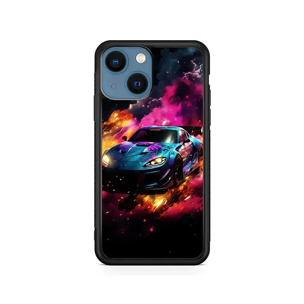 Car City Drift Smoke iPhone 13 Mini Case-Rubber / Black (2D Case)-Xtracase