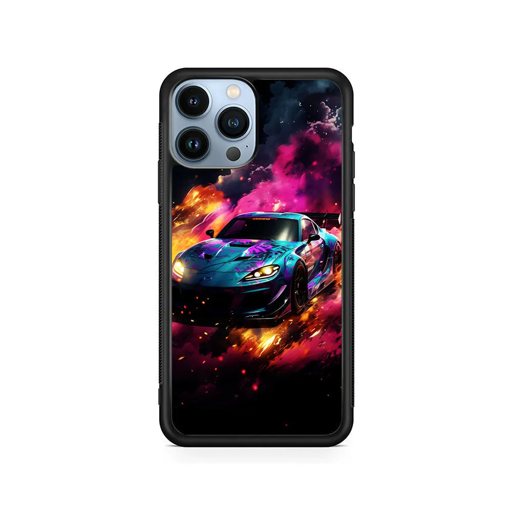Car City Drift Smoke iPhone 13 Pro Case-Rubber / Black (2D Case)-Xtracase