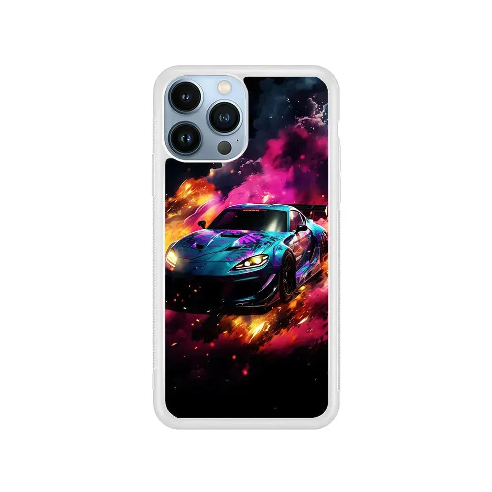 Car City Drift Smoke iPhone 15 Pro Max Case-Rubber / White (2D Case)-Xtracase