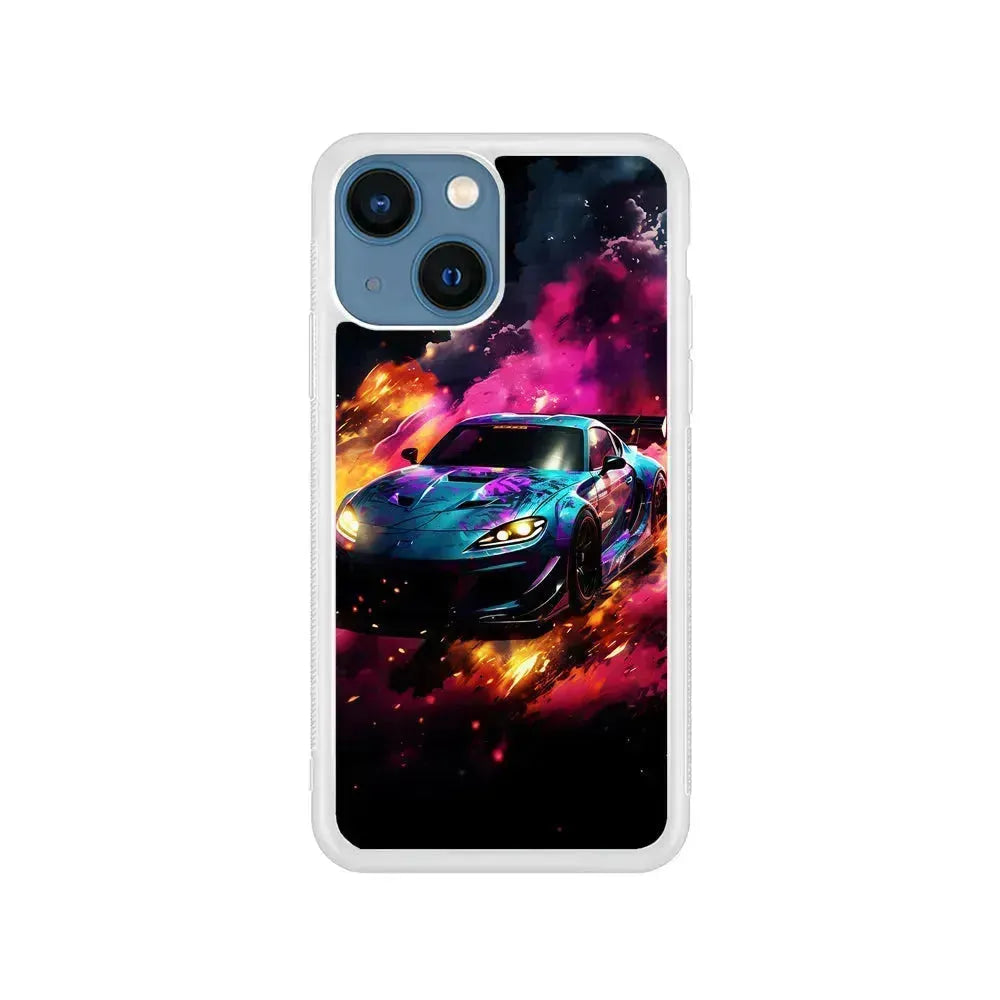 Car City Drift Smoke iPhone 13 Mini Case-Rubber / White (2D Case)-Xtracase