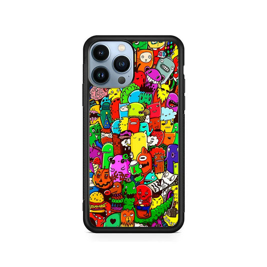 Cartoon Doodle Drawing Art iPhone 13 Pro Case-Rubber / Black (2D Case)-Xtracase